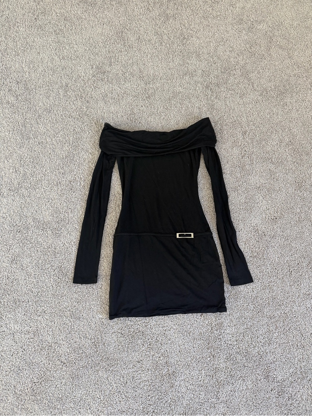 White Fox Boutique Black Off-the-Shoulder Long Sleeve Mini Dress